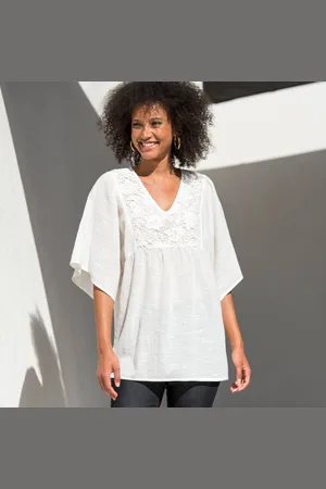 BLANCHEPORTE Tunique Plastron Fantaisie Doublé, Manches Kimono