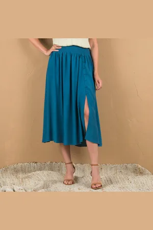 Lora Zellini Jupe Longue Unie Boutonnée, Ceinture Smockée