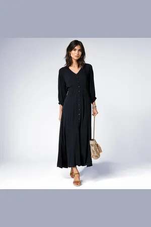 BLANCHEPORTE Robe Longue Boutonnée Unie, Crépon