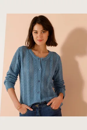 BLANCHEPORTE Gilet Boutonné Col Rond À Écailles, Maille Ajourée
