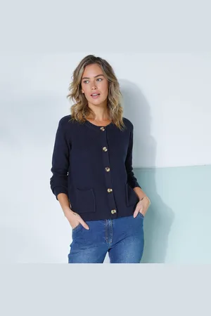 BLANCHEPORTE Gilet Paletot Maille Fantaisie, Boutons Effet Corne