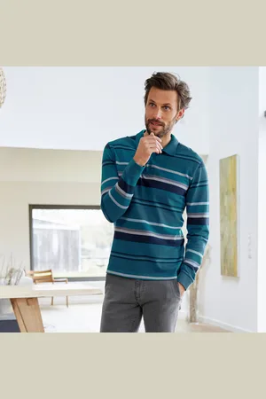 BLANCHEPORTE Polo Maille Piquée Rayée, Manches Longues