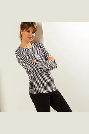 BLANCHEPORTE T-shirt Imprimé Pied-de-poule, Stretch