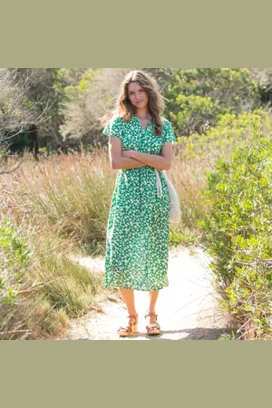 BLANCHEPORTE Robe Longue Col Zippé, Crépon Imprimé