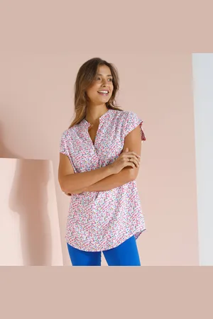 BLANCHEPORTE Tunique Manches À Revers, Imprimé Minimaliste