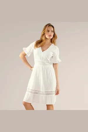 BLANCHEPORTE Robe Courte Crépon Et Macramé Manches Courtes Volantées