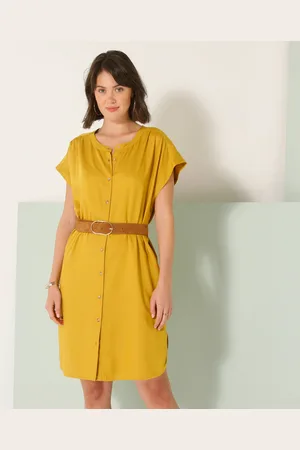 BLANCHEPORTE Robe Courte Boutonnée Unie, Fluide