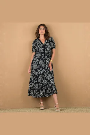 Lora Zellini Robe Longue Volantée Imprimée