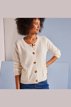 BLANCHEPORTE Gilet Paletot Maille Fantaisie, Boutons Effet Corne