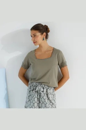 BLANCHEPORTE T-shirt Col Carré Galon Fantaisie