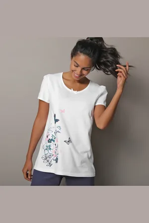 BLANCHEPORTE Tee-shirt Imprimé Placé Bucolique - Manches Courtes