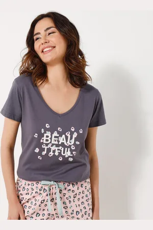 BLANCHEPORTE Tee-shirt Manches Courtes Coton Uni Imprimé Placé "beautiful"
