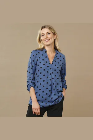 BLANCHEPORTE Blouse Col Tunisien Imprimé Pois, Crêpe