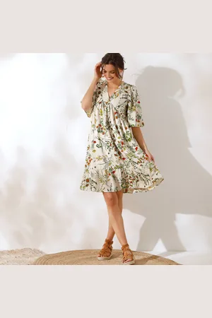Coeur au sud Robe Courte Col V, Imprimé Fleuri