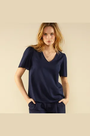 BLANCHEPORTE Blouse Unie Col V Manches Courtes