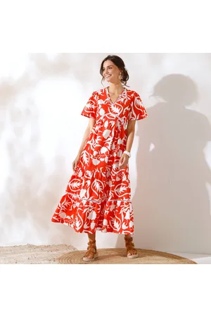 Coeur au sud Robe Longue Imprimée Coton, Détails Jour Échelle