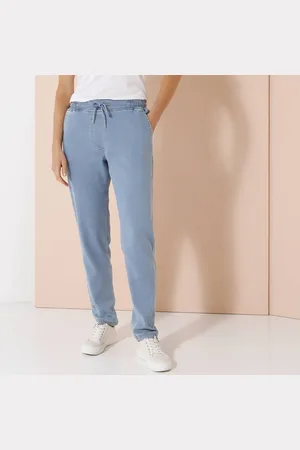BLANCHEPORTE Pantalon Jogpant Maille Effet Jean, Ceinture Élastiquée