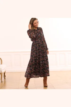BLANCHEPORTE Robe-chemisier Longue En Voile Jacquard Imprimé Floral