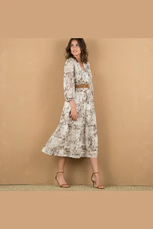 Lora Zellini Robe Longue Cache-coeur Manches 7/8, Imprimé Cachemire