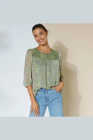 BLANCHEPORTE Blouse Macramé Imprimée, Voile Plumetis