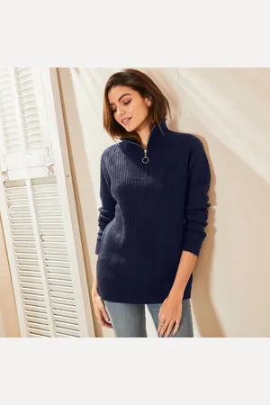 BLANCHEPORTE Pull Col Zippé, Maille Anglaise