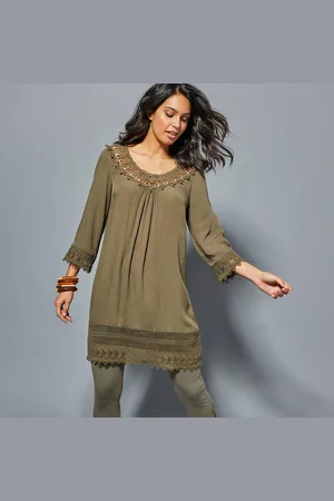 Lora Zellini Tunique Macramé Manches 3/4, Crépon