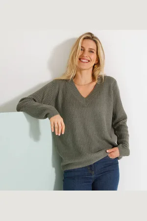 BLANCHEPORTE Pull Loose Col V, Maille Anglaise