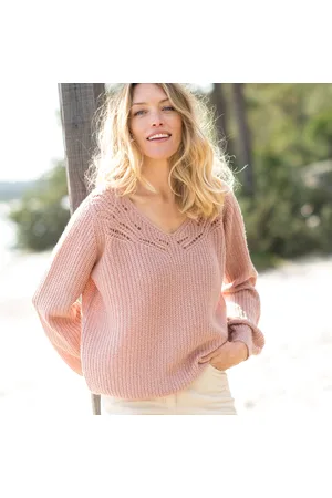 BLANCHEPORTE Pull Col V Maille Anglaise Ajourée