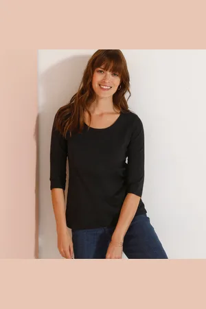 BLANCHEPORTE T-shirt Manches 3/4 Uni, Coton