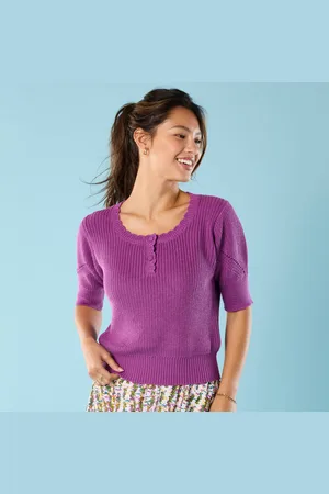 BLANCHEPORTE Pull Spécial Petites Col Rond Boutonné