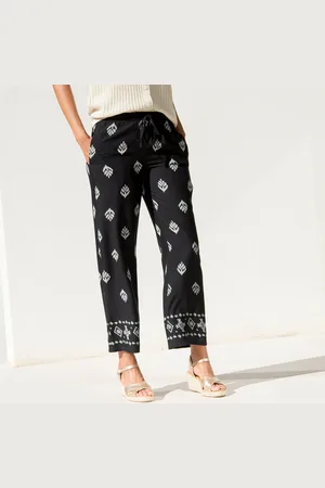 BLANCHEPORTE Pantalon Large Taille Haute, Viscose Imprimée
