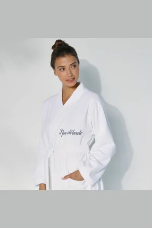 colombine Peignoir Mixte Adulte Uni Coton Éponge Bouclette Col Kimono Personnalisé