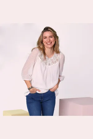 BLANCHEPORTE Blouse Macramé Unie, Voile Plumetis