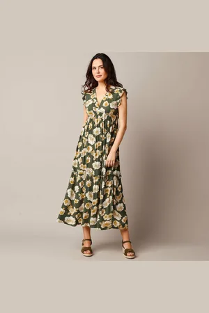 Lora Zellini Robe Longue Sans Manches, Crépon Imprimé