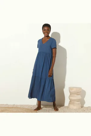 BLANCHEPORTE Robe Col V Longue Unie, Crépon