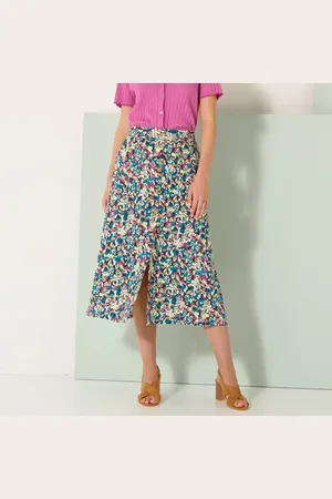 BLANCHEPORTE Jupe Boutonnée Imprimée Fluide