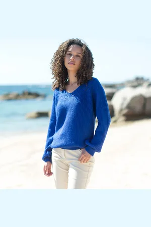 BLANCHEPORTE Pull Col V Maille Anglaise Ajourée