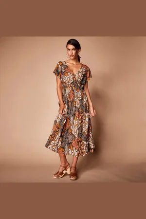Lora Zellini Robe Volantée Cache-coeur Imprimée, Crépon