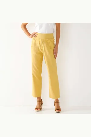 BLANCHEPORTE Pantalon Coupe Droite 7/8ème Taille Élastiquée, Lin Coton