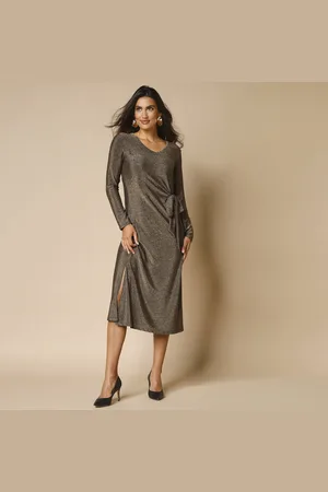BLANCHEPORTE Robe Maille Brillante Manches Longues, Détail Noué