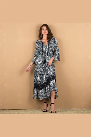 Lora Zellini Robe Longue Imprimée Manches 3/4 Fendues, Crépon