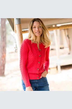 BLANCHEPORTE Cardigan Boutonné, Maille Torsadée