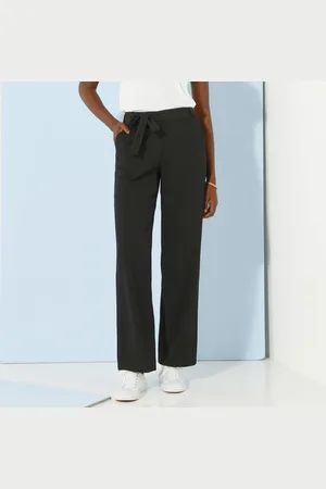 BLANCHEPORTE Pantalon Droit Large Ceinturé, Tissu Fluide
