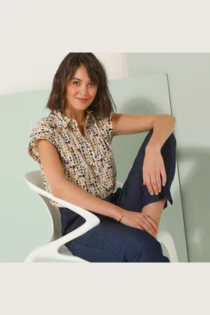 BLANCHEPORTE Blouse Manches Courtes À Revers, Imprimé Minimaliste