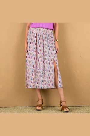 Lora Zellini Jupe Longue Imprimée Boutonnée, Ceinture Smockée