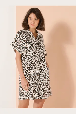 BLANCHEPORTE Robe-chemisier Manches Courtes, Imprimé Léopard