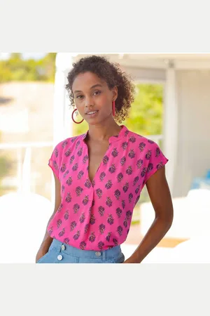BLANCHEPORTE Blouse Sans Manches Imprimée, Crépon