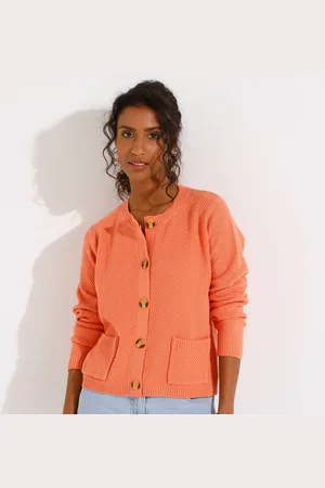 BLANCHEPORTE Gilet Paletot Maille Fantaisie, Boutons Effet Corne