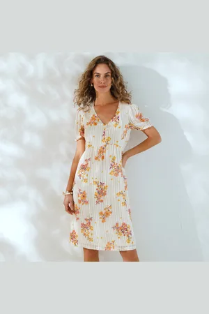 BLANCHEPORTE Robe Courte Imprimé Floral, Voile Fils Brillants