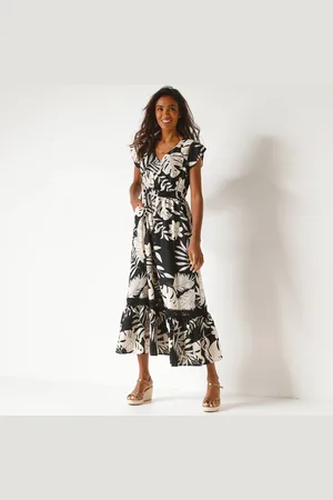BLANCHEPORTE Robe Longue Macramé, Imprimé Tropical, Taille Smockée